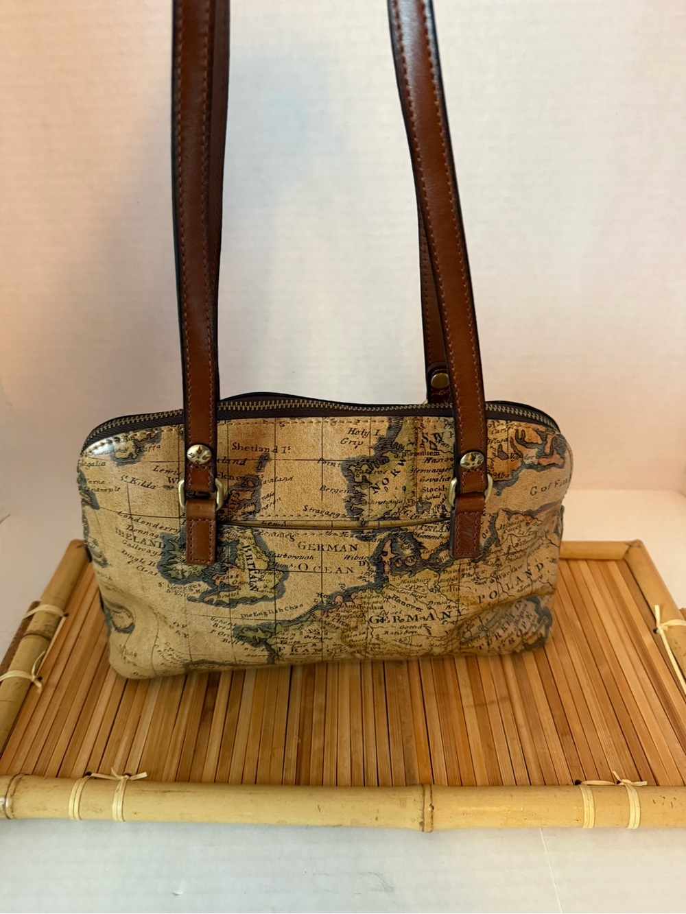Patricia Nash Map-Print Canvas Satchel in Tan and Brown